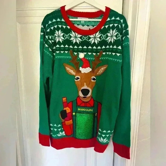 Ugly Holiday Hype Beerdolph Christmas Sweater - Adult XXL - Picture 1 of 9